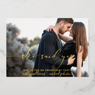 She Said Yes Modern Photo Engagement Party Foil Invitation