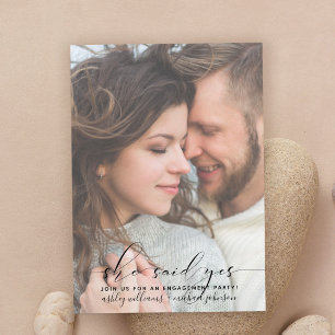 She Said Yes Modern Photo Engagement Party Invitation