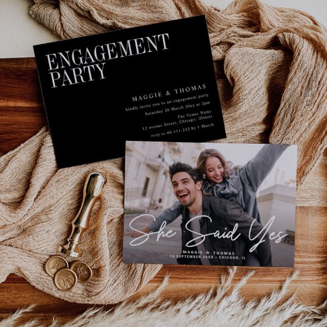 she said yes modern text engagement invitation (Creator Uploaded)