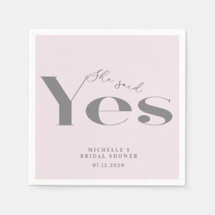 She said yes modern typography bridal shower napkins