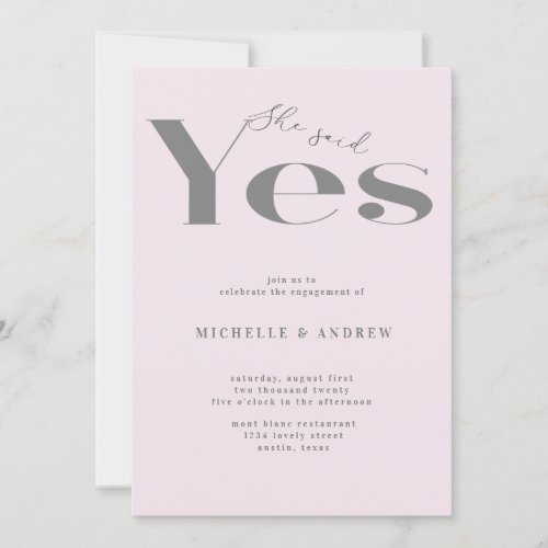 She said yes modern typography engagement invitation