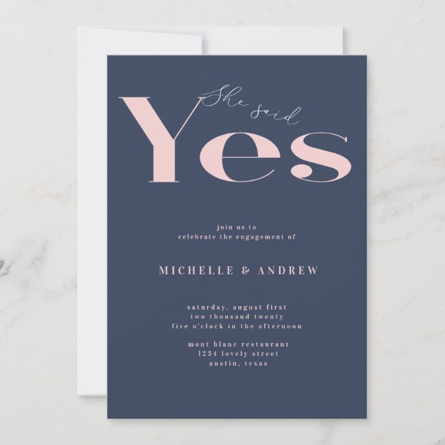 She said yes modern typography engagement invitation (Front)