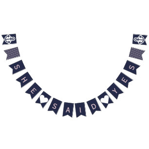 She Said Yes Navy and Pink Nautical Bunting Flags