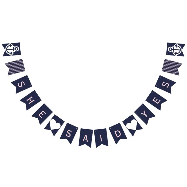 She Said Yes Navy and Pink Nautical Bunting Flags (All)