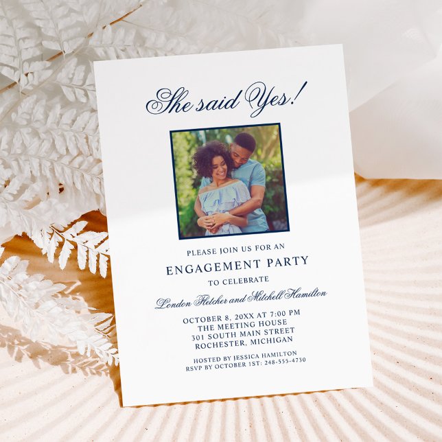 She Said Yes Navy Wedding Engagement Invitation (Creator Uploaded)