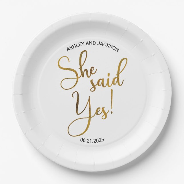 She Said Yes Paper Plates (Front)