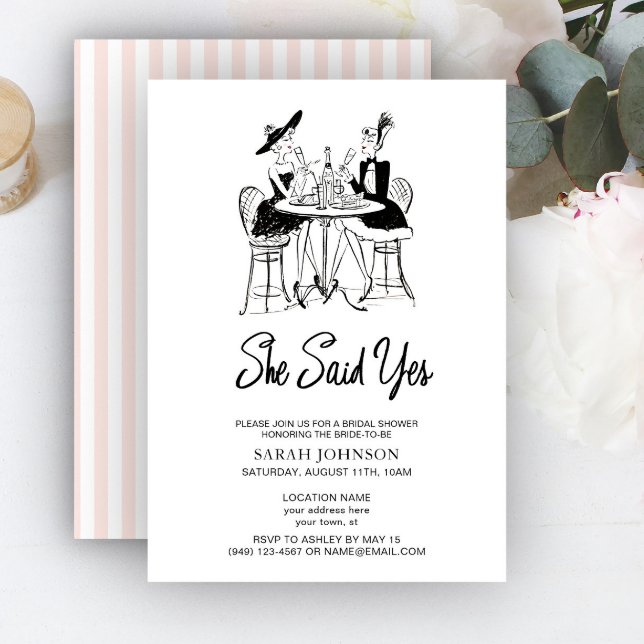 She Said Yes Paris Pink & Black Bridal Shower Invitation (Creator Uploaded)