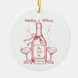 She Said Yes Personalized Engagement Keepsake Ceramic Ornament