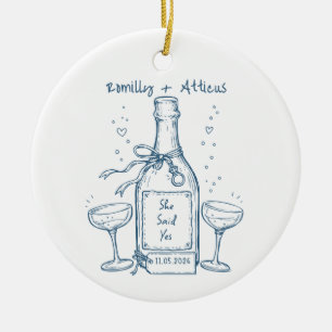 She Said Yes Personalized Engagement Keepsake Ceramic Ornament