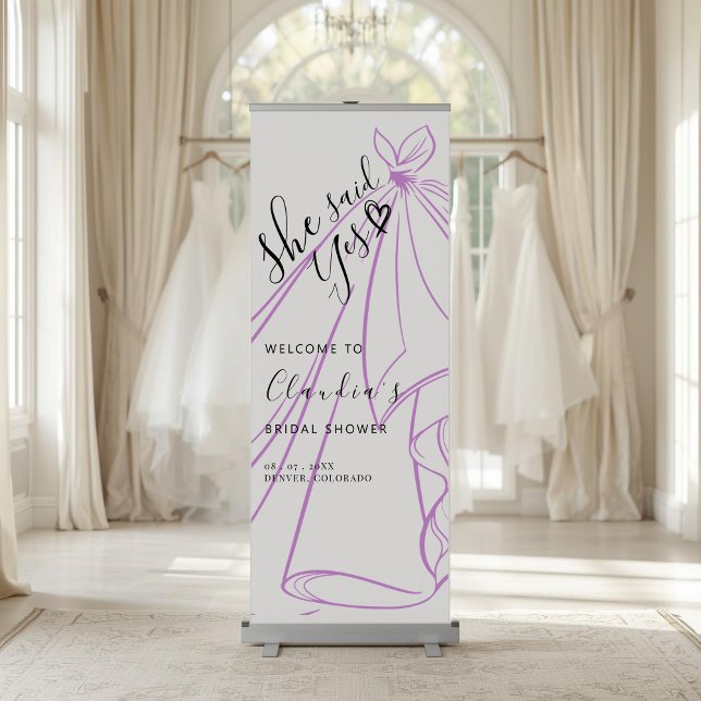She Said Yes Personalized Modern Bridal Shower  Retractable Banner (Creator Uploaded)