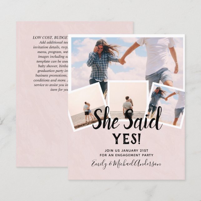 She Said Yes! PHOTO ENGAGEMENT Announcement Invite (Front/Back)