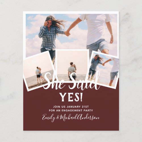 She Said Yes PHOTO ENGAGEMENT Announcement Invite Flyer