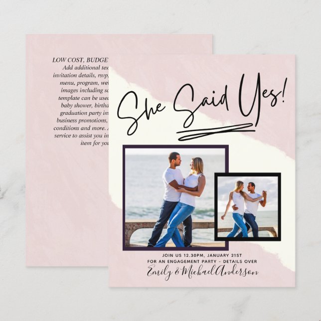 She Said Yes - Photo Engagement Party Invitation (Front/Back)