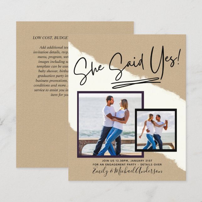 She Said Yes - Photo Engagement Party Invitation (Front/Back)