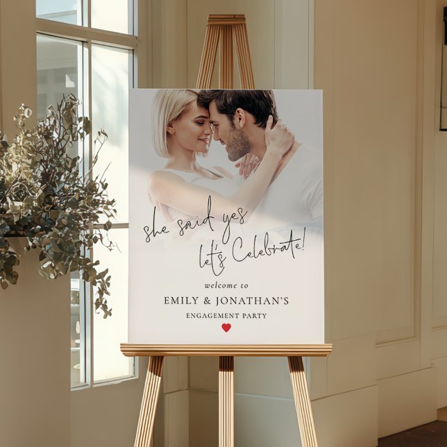 She Said Yes Photo Heart Welcome Engagement Party Foam Board (Creator Uploaded)