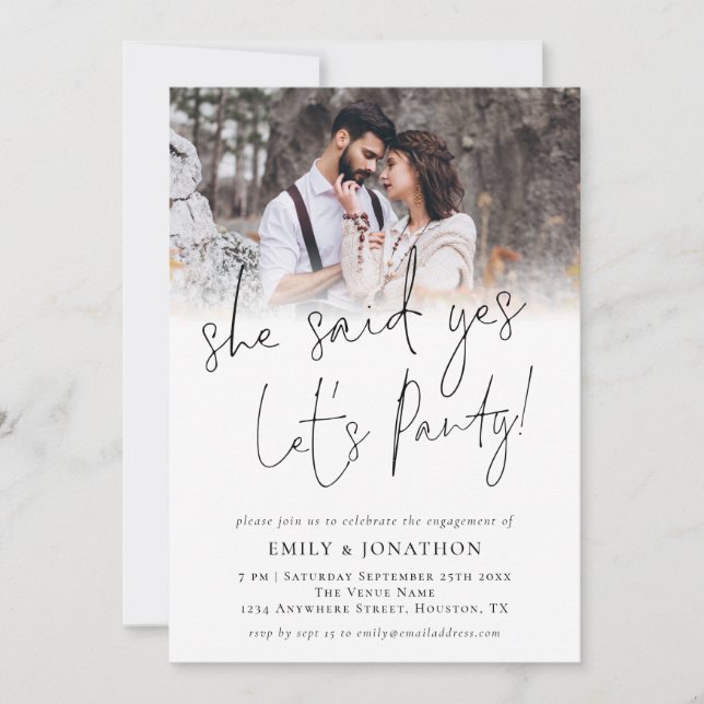 She Said Yes Photo Overlay Engagement Party Invitation (Front)