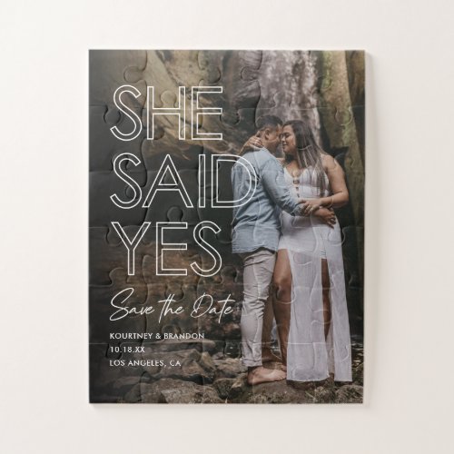 She Said Yes Photo Save the Date Jigsaw Puzzle