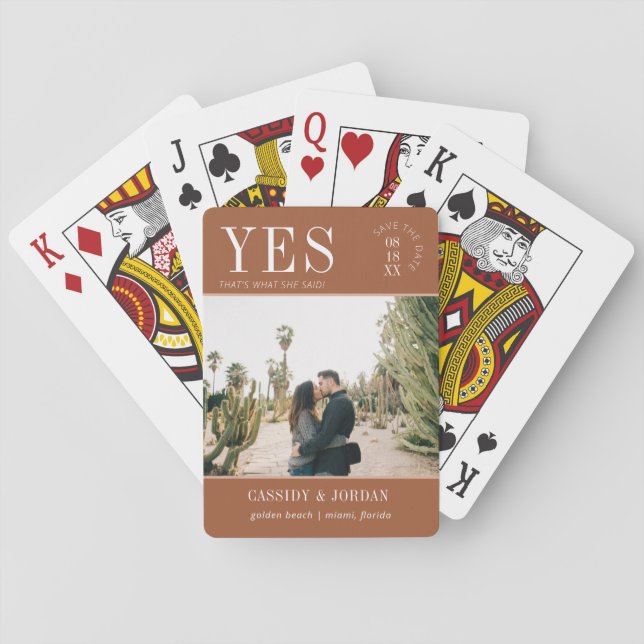 She Said Yes | Photo Save the Date Playing Cards (Back)