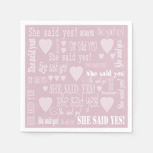 She Said Yes Pink Engagement Party Napkins (Front)