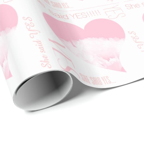 She said YES Pink White peony Heart Wrapping Paper