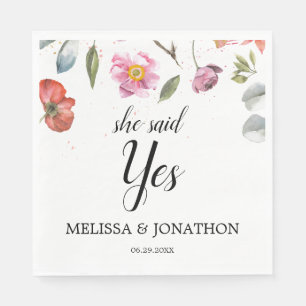 She Said Yes Pretty Spring Floral Engagement Party Napkins