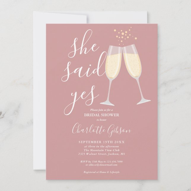 She Said Yes QR Code Bridal Shower Dusty Rose Pink Invitation (Front)