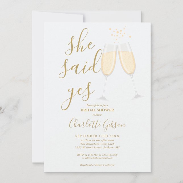 She Said Yes QR Code Bridal Shower Gold Invitation (Front)