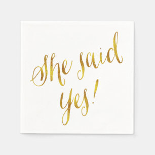 She Said Yes Quote Faux Gold Foil Metallic Design Paper Napkins