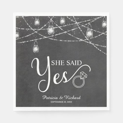 She Said Yes Rustic Chalk Engagement Party  Napkins