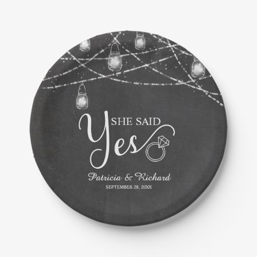 She Said Yes Rustic Chalk Engagement Party Paper Plates