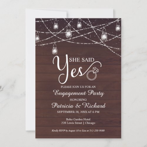 She Said Yes Rustic Engagement Party Invitation