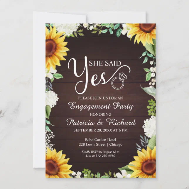 She Said Yes Rustic Engagement Party Invitation | Zazzle