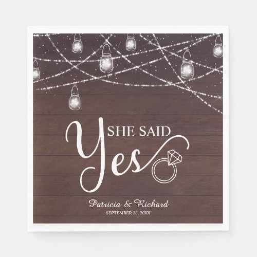She Said Yes Rustic Engagement Party Napkins