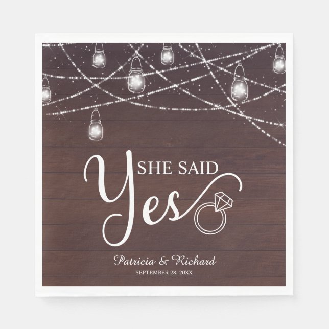 She Said Yes Rustic Engagement Party Napkins (Front)