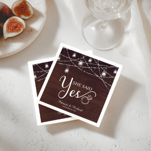 She Said Yes Rustic Engagement Party Napkins