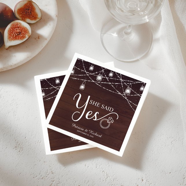 She Said Yes Rustic Engagement Party Napkins (Creator Uploaded)