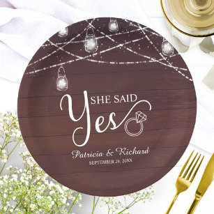 She Said Yes Rustic Engagement Party Paper Plates