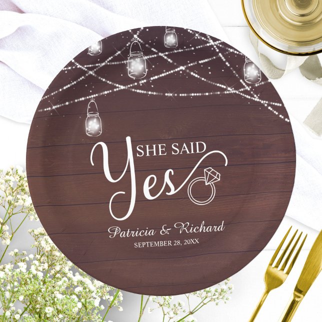 She Said Yes Rustic Engagement Party Paper Plates (Creator Uploaded)