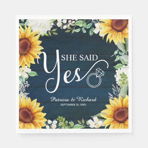 She Said Yes Rustic Sunflowers Engagement Party Napkins