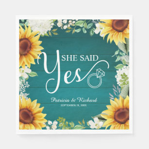 She Said Yes Rustic Sunflowers Engagement Party Napkins