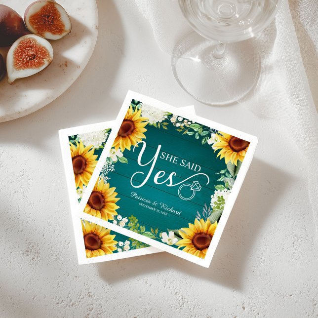 She Said Yes Rustic Sunflowers Engagement Party Napkins (Creator Uploaded)