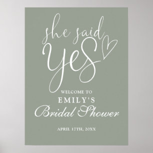 She Said Yes Sage Green Bridal Shower Welcome Sign