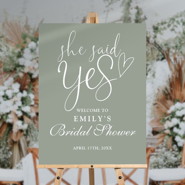 She Said Yes Sage Green Bridal Shower Welcome Sign (She Said Yes Sage Green Bridal Shower Welcome Sign)