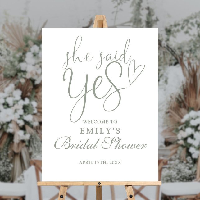 She Said Yes Sage Green Bridal Shower Welcome Sign (She Said Yes Sage Green Bridal Shower Welcome Sign)