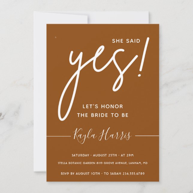 She said Yes Simple Bridal Shower  Invitation (Front)