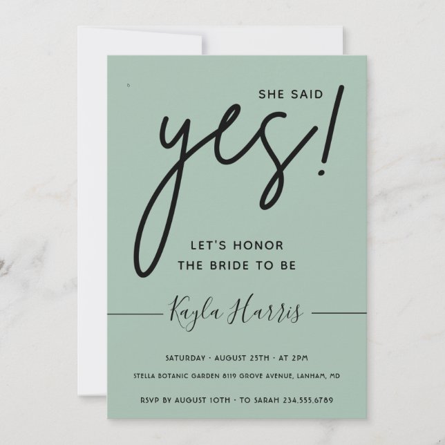 She said Yes Simple Bridal Shower  Invitation (Front)