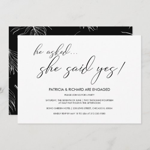 She Said Yes Simple Calligraphy Engagement Party Invitation