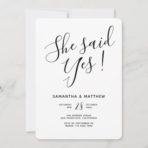 She Said Yes Simple Engagement Party Invitation