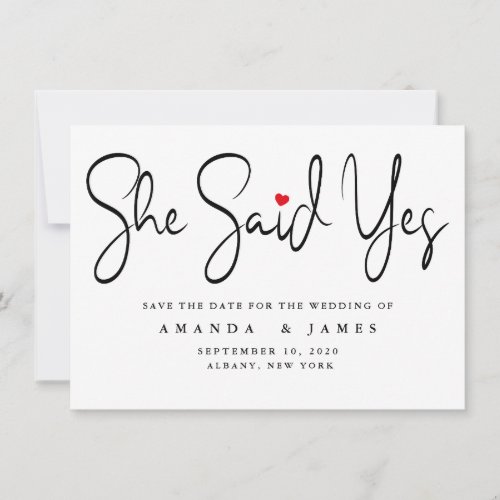 She Said Yes Simple Minimalist Black Script Save The Date