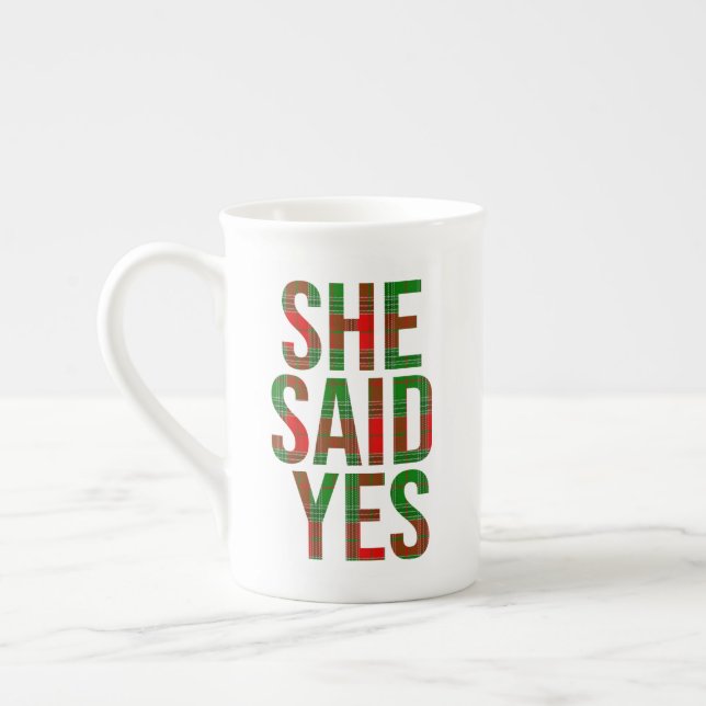 She Said Yes to the Best Plaid Bone China Mug (Left)